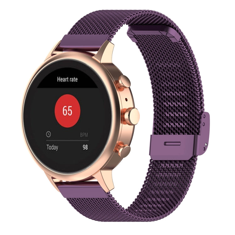Dark purple metal mesh watch band with rectangular clasp