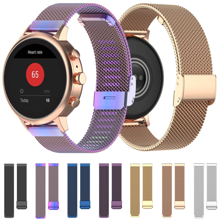 Metal mesh watch straps in multiple colors, with matching clasp