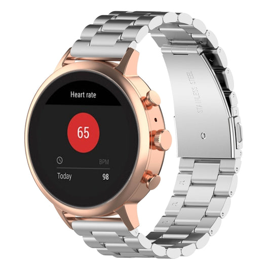 Two-tone rose gold and silver metal watch strap with link design and clasp