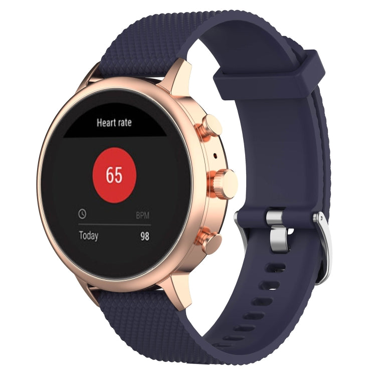 18mm textured silicone smartwatch wrist band in dark blue with rose-gold case and clasp