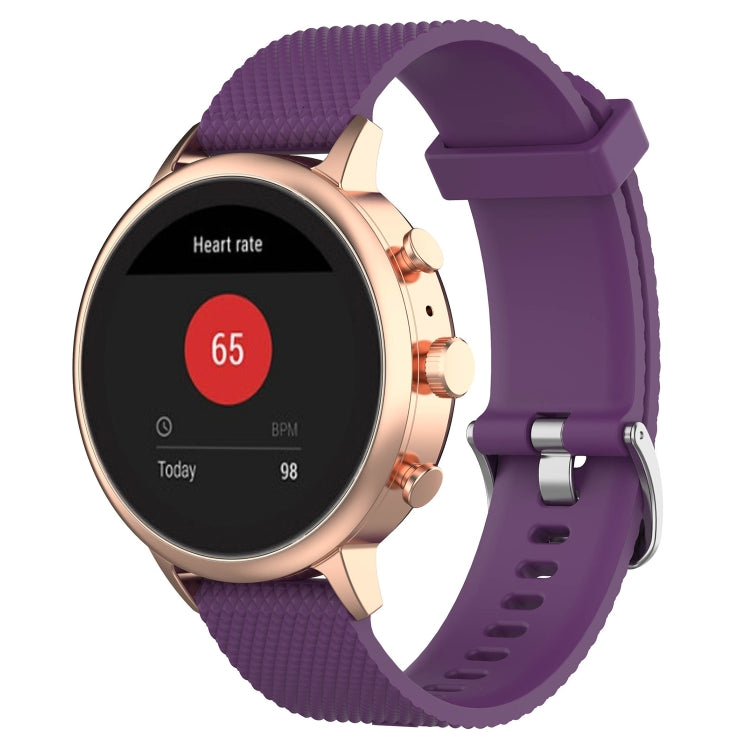 Purple textured silicone smartwatch wrist strap band with metal buckle and clasp