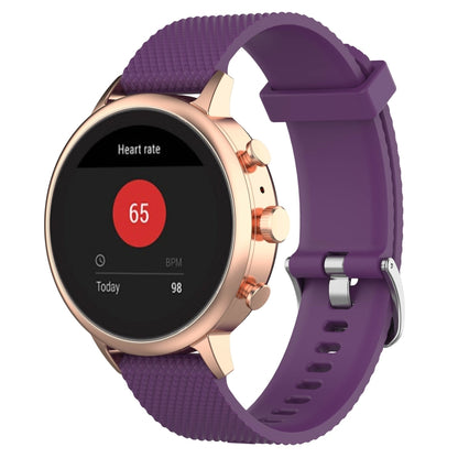 Purple textured silicone smartwatch wrist strap band with metal buckle and clasp