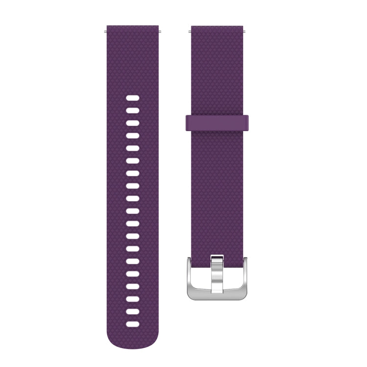 Purple textured silicone watch band with adjustable holes and silver buckle