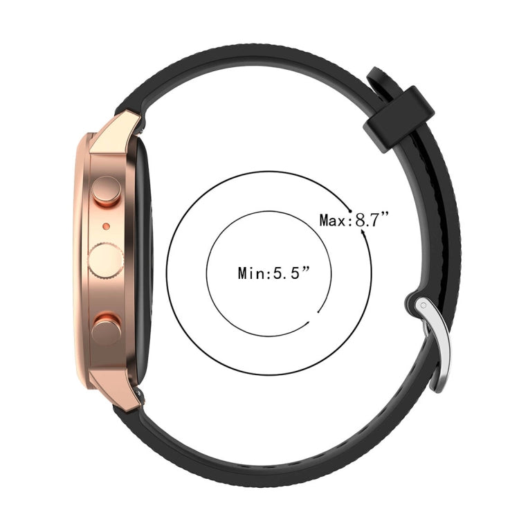 Black silicone watch strap band with metal buckle; wrist size range 5.5–8.7 in
