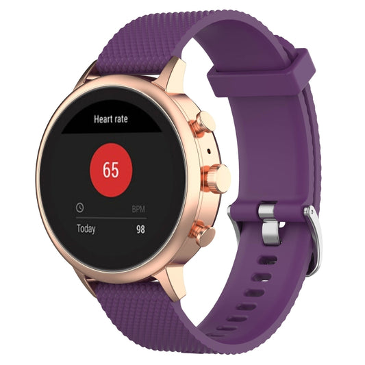 Purple textured silicone smartwatch wrist strap band with metal buckle and clasp