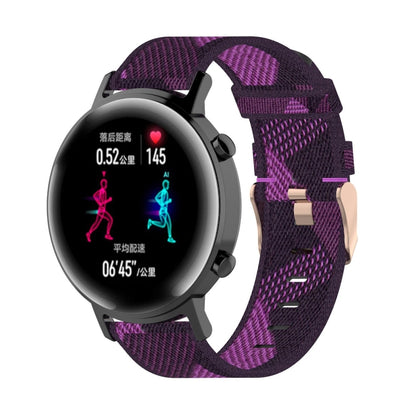 Nylon watch band with purple stripe weave, metal buckle and adapter for smartwatch