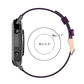 Purple stripe woven nylon watch strap with clasp and adjustable length markings