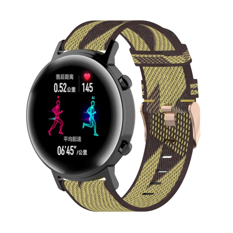 Nylon watch band with yellow stripe weave, metal buckle and adapter connectors