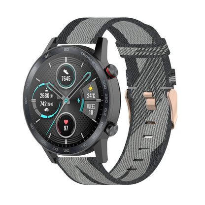 22mm stripe weave nylon watch band, grey, with metal buckle and adjustment holes
