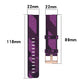 Purple 22mm stripe weave nylon watch band size diagram: 22mm width, 118mm strap