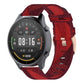 Woven nylon watch strap with stripe pattern, red and dark red, metal buckle.