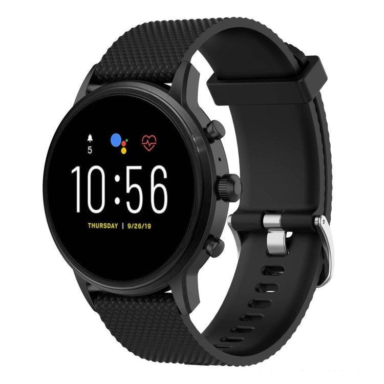 22mm textured silicone watch band in black with quick-release buckle, compatible Gen 5