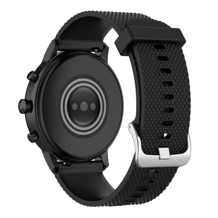 22mm black textured silicone watch band with metal clasp and side strap holes