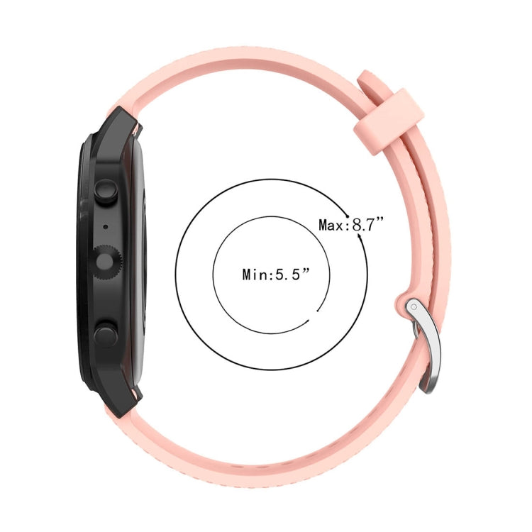 22mm pale pink textured silicone watch band with metal buckle and adjustable holes