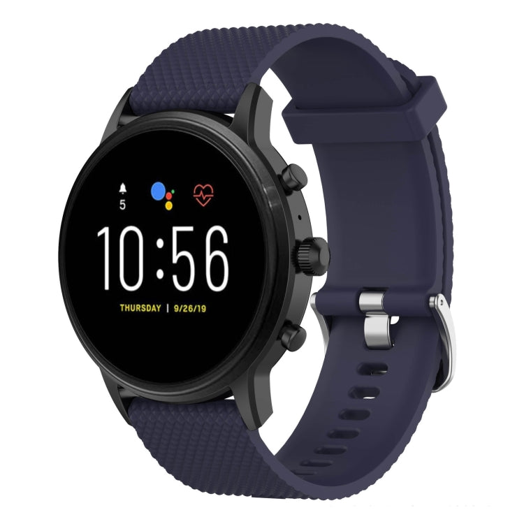 22mm textured silicone watch band in dark blue with clasp and perforated strap