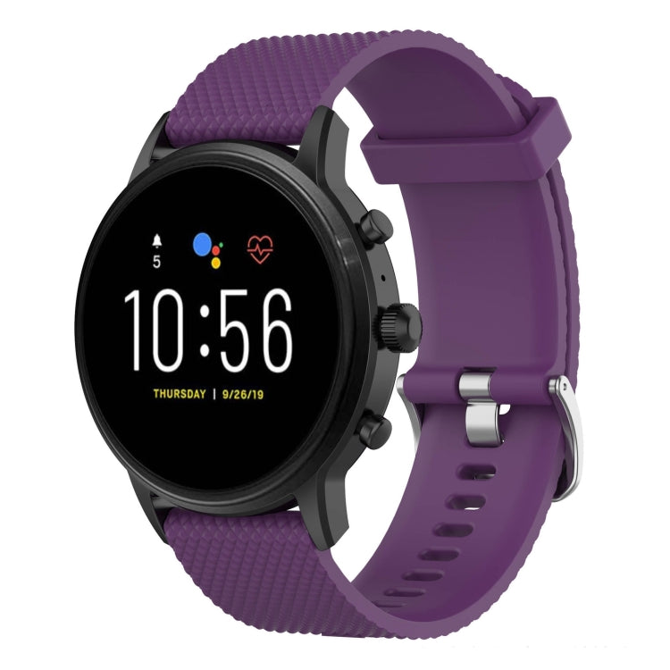 22mm textured silicone watch band in dark purple with metal clasp and strap holes