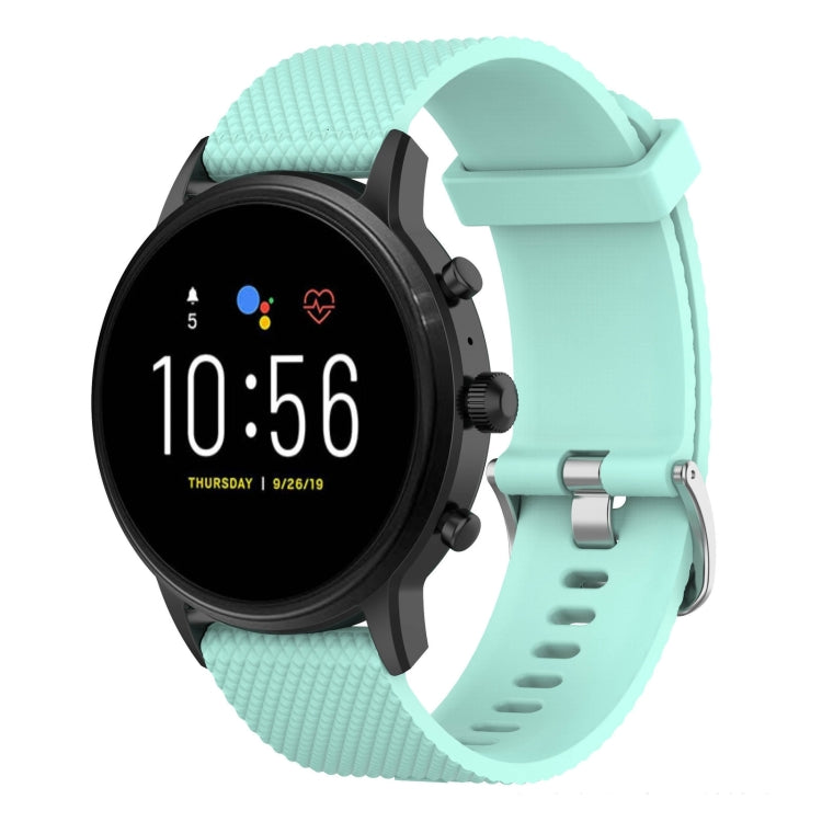 22mm textured silicone watch band in light teal with metal clasp and perforated holes