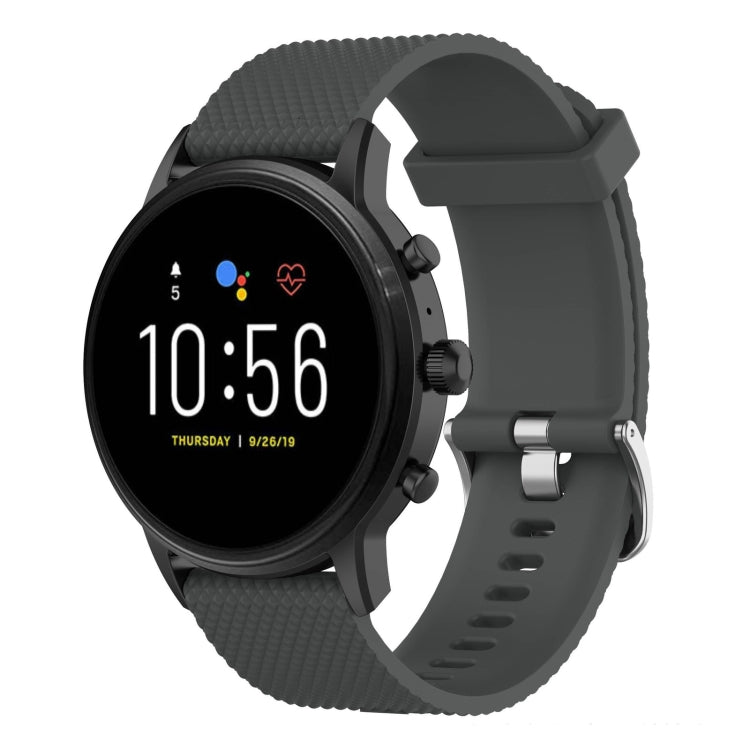 22mm textured silicone watch band in grey with metal clasp and perforated strap holes