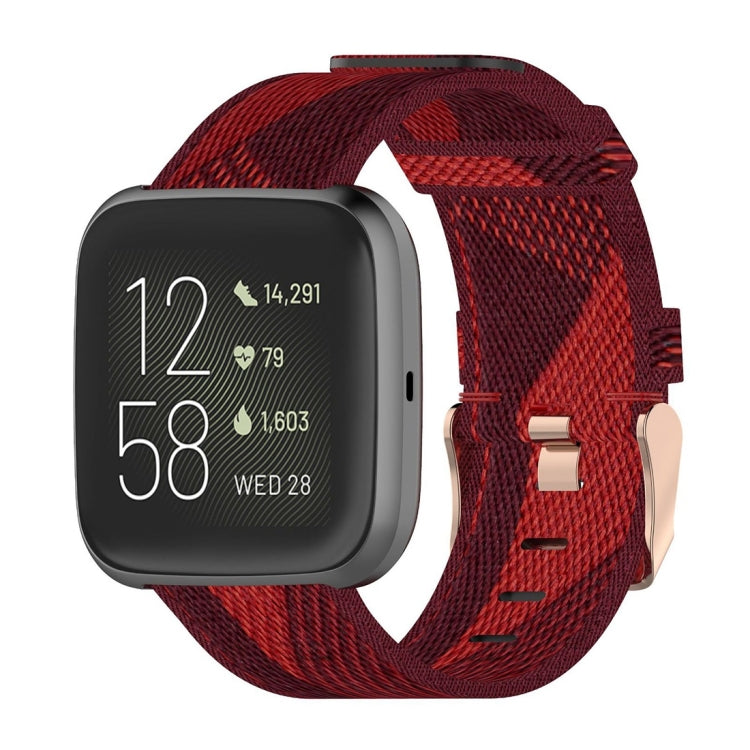 23mm woven nylon watch strap with red stripe weave, adjustable metal pin buckle.