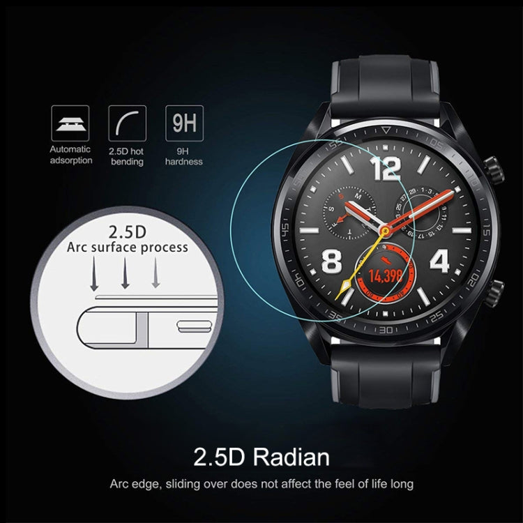 2.5D tempered glass screen protector film on round smartwatch with curved edges