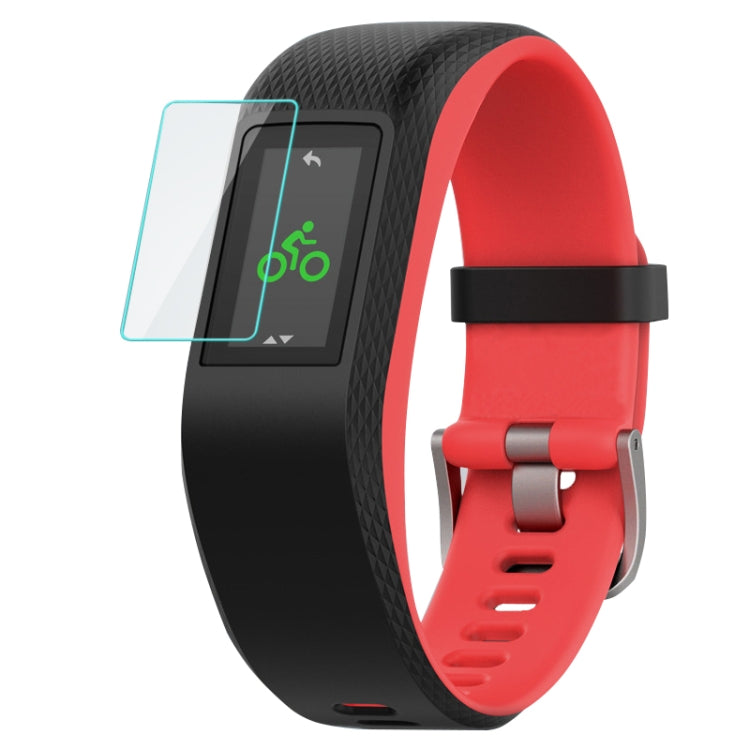Tempered glass screen protector film on smartwatch face, flat over the display