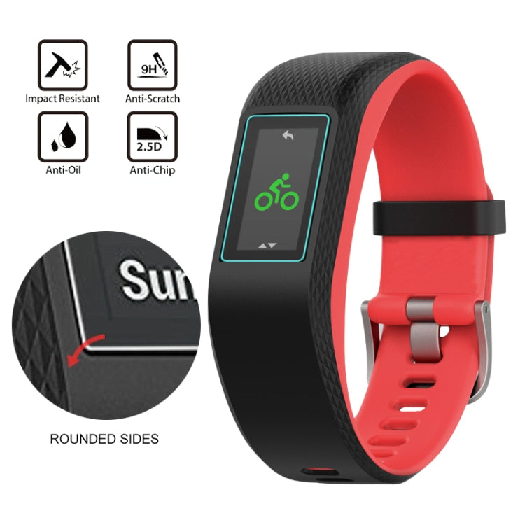 Tempered glass screen protector film on smartwatch face with rounded side edges