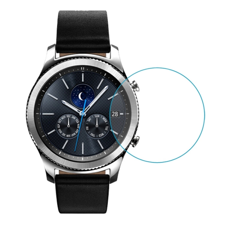 Tempered glass screen protector film for smartwatch, round overlay on dark watch face