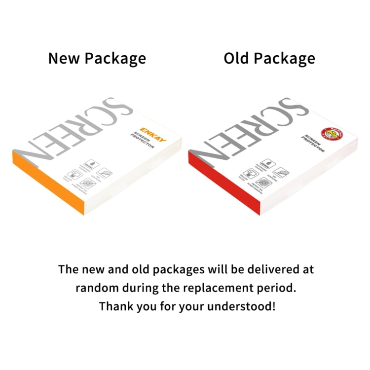 Screen protector package comparison showing new and old package