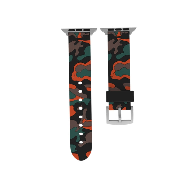 38mm silicone camouflage watch band in orange-red and teal with black pattern