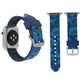 Silicone camouflage watch band with blue pattern on silver smartwatch, 38mm