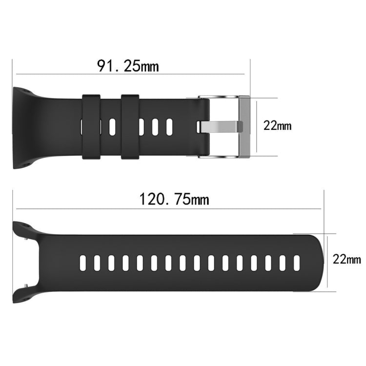 Black silicone watch band size diagram: 22mm width, 120.75mm length.