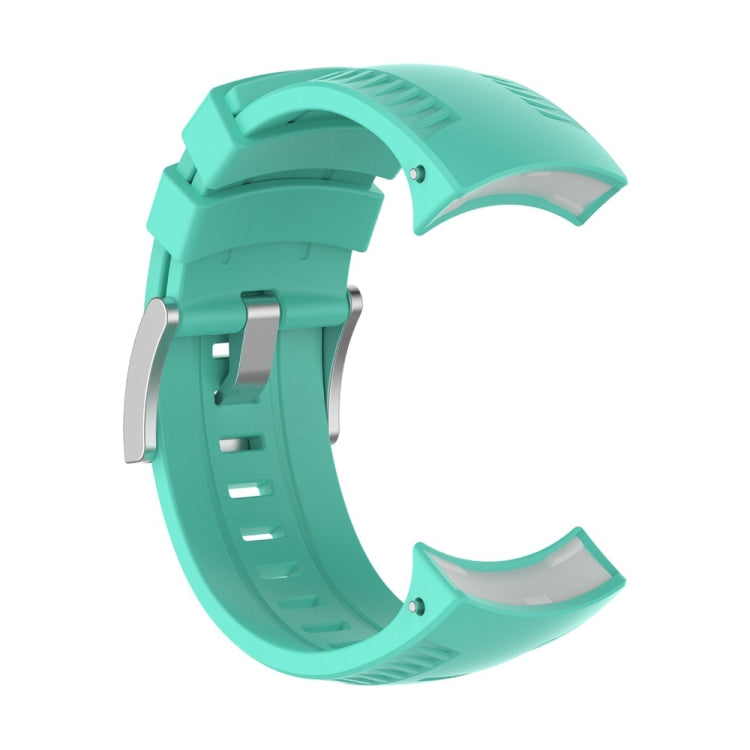 Silicone watch band for SUUNTO 9 in mint green, side view with metal buckle