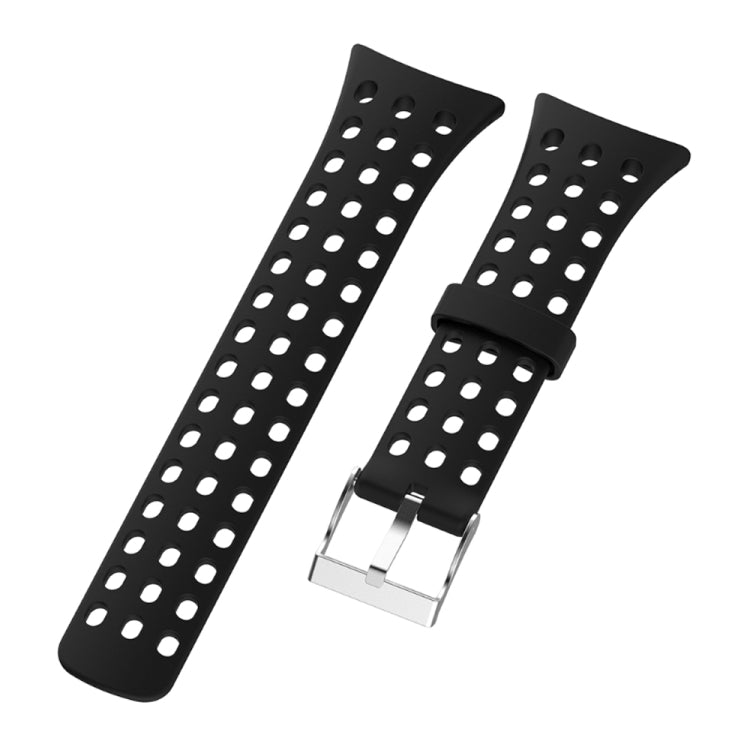 Black perforated silicone watch band straps with metal buckle, pair
