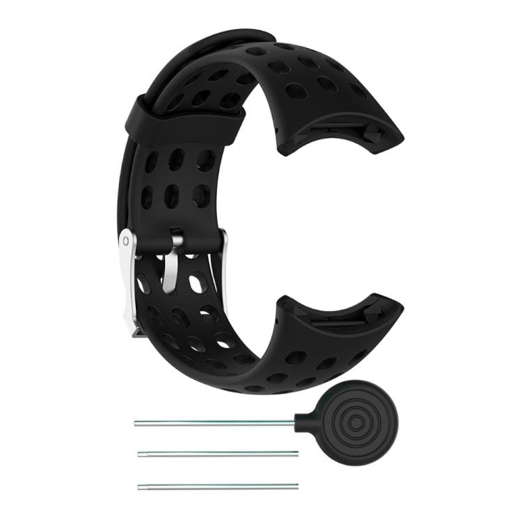 Black perforated silicone watch band with spring bars tool and pins