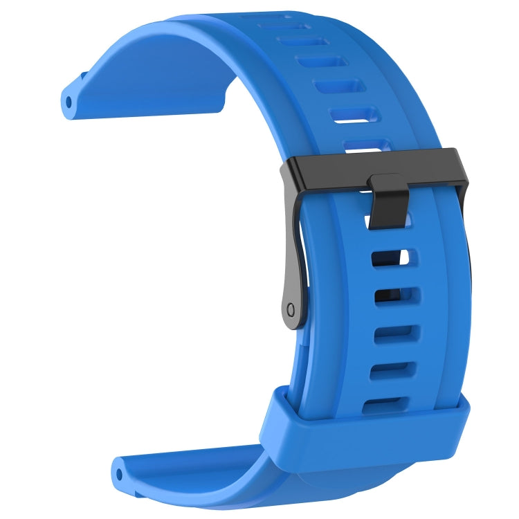 Blue silicone watch band strap with black buckle, side view for SUUNTO Traverse