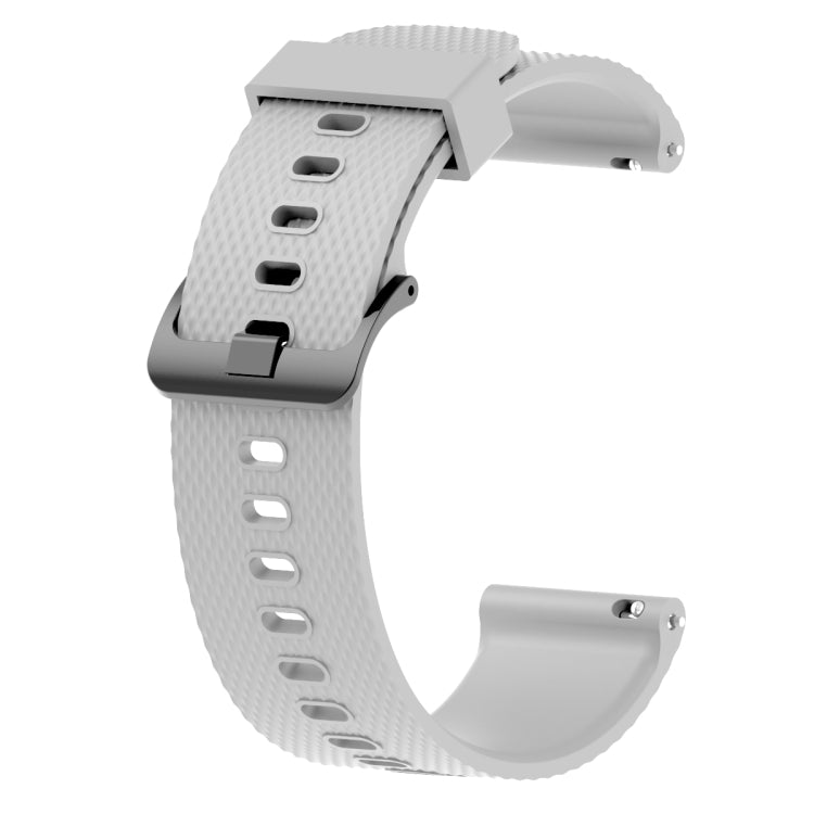 Light grey silicone sport watch band with perforated strap and curved clasp, 20mm