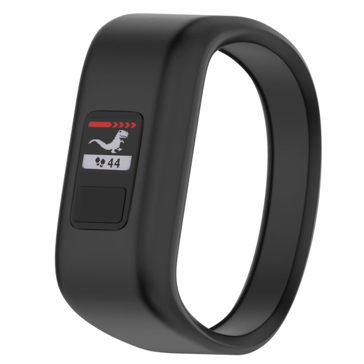 Small silicone sport watch band in black with clasp and activity display window
