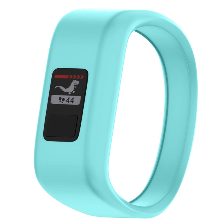 Small silicone sport watch band in light teal with clasp and front display window