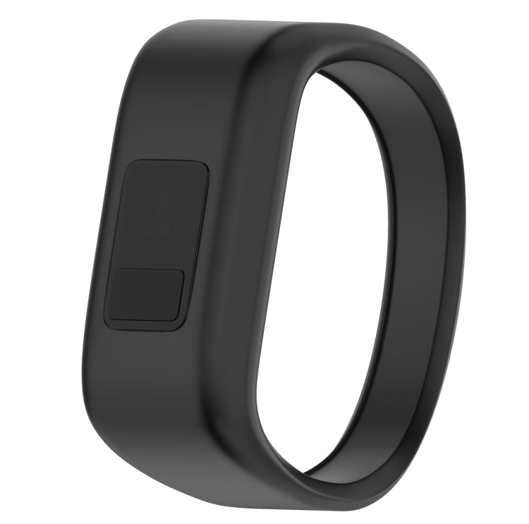 Black silicone sport watch band with rectangular connector window for smartwatch