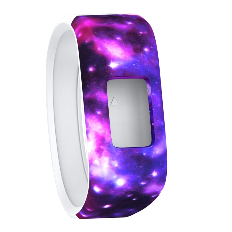 Purple galaxy-pattern silicone sport watch band with rectangular clasp cutout
