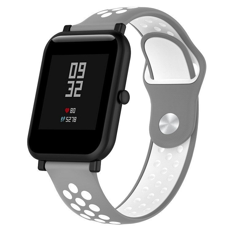 Double-color silicone sport watch band, light gray with white perforated strap and buckle