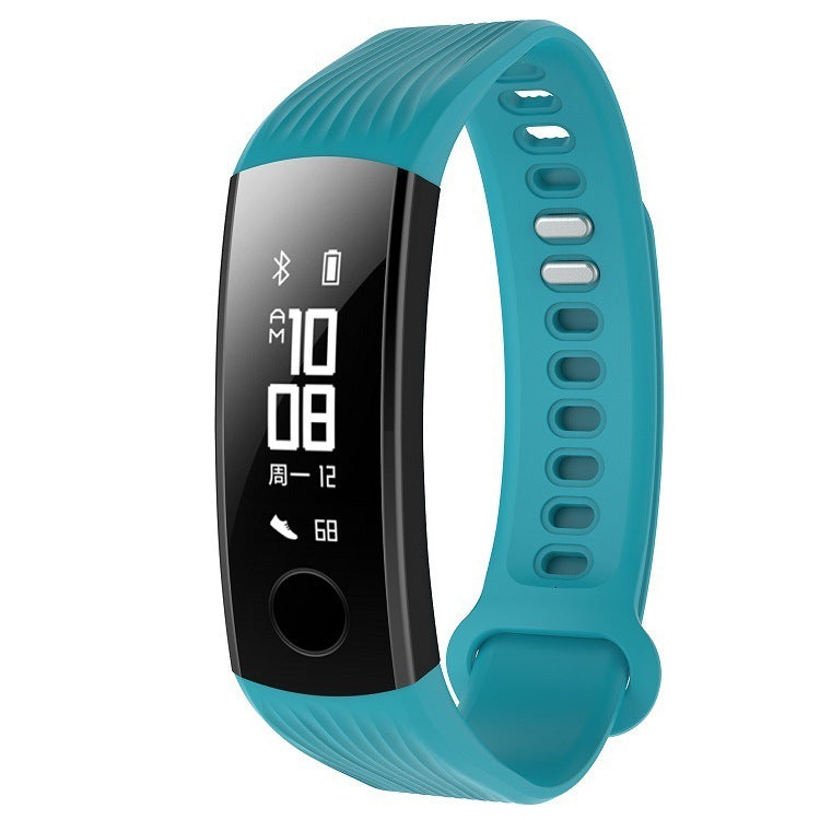 Blue silicone watch band with fitness tracker display