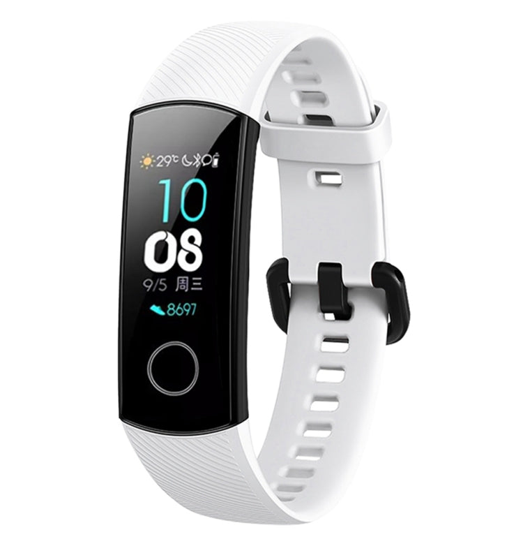 White silicone watch band with textured strap and adjustable buckle for fitness tracker