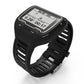 Black silicone watch band with metal buckle, smartwatch with activity screen