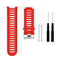 Red silicone watch band with ridged strap and metal clasp, with extra pin tools