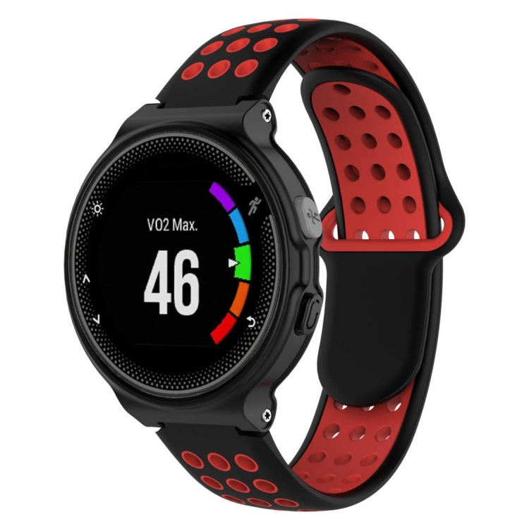 Silicone sport watch band: black watch case with red perforated two-tone strap
