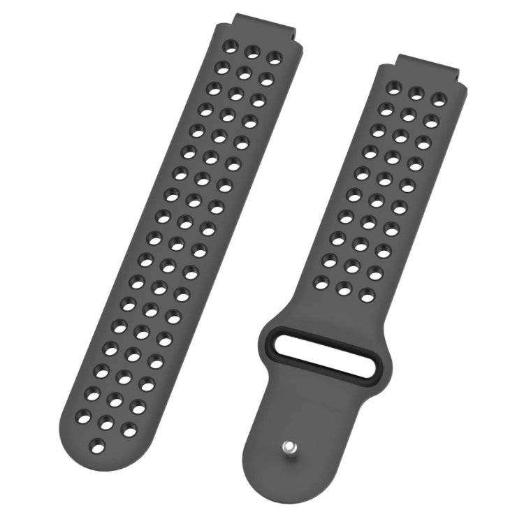 Silicone sport watch band pair in dark gray with perforated finger-grip texture
