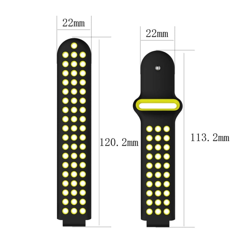 Silicone sport watch band size diagram, 22mm width with numbered length indicators