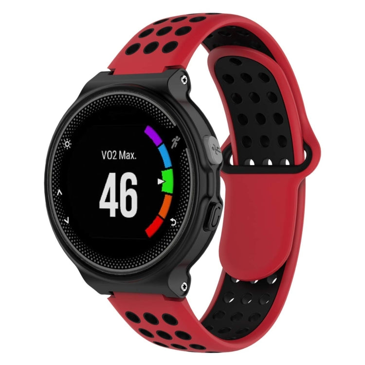 Silicone sport watch band in red with perforated top strap and red silicone underside