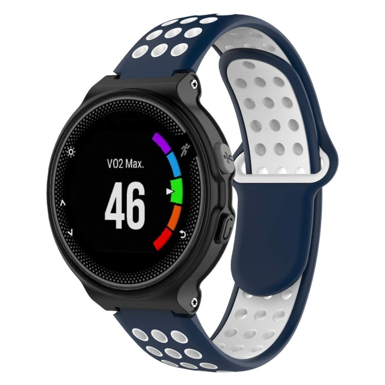 Silicone sport watch band in navy blue with perforated strap and white underside
